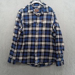 Orvis Shirt Mens Medium Blue Plaid Flannel With‎ Pockets Heavy Soft Gorpcore
